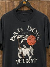 Load image into Gallery viewer, Detroit Pistons Vintage 90s Bad Boys From Detroit Reaper Paper Thin Tee Super Faded Black ABC Vintage 