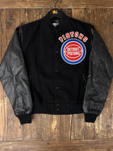 Load image into Gallery viewer, Detroit Pistons Vintage 90s Chalkline Leather Sleeve Wool Varsity Jacket Black ABC Vintage 