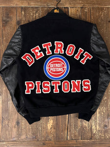 Detroit Pistons Vintage 90s Chalkline Leather Sleeve Wool Varsity Jacket Black ABC Vintage 