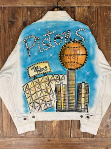 Detroit Pistons Vintage 90s Custom Air Brush Rhinestones Levi's Denim Trucker Jacket ABC Vintage 