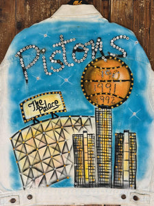 Detroit Pistons Vintage 90s Custom Air Brush Rhinestones Levi's Denim Trucker Jacket ABC Vintage 