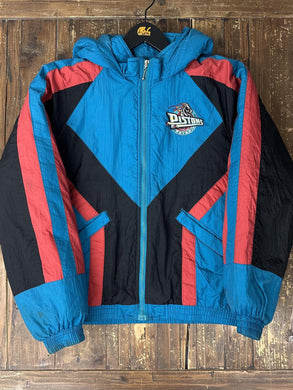 Detroit Pistons Vintage 90s Hooded Zip Up Puffer Jacket Teal Black ABC Vintage 