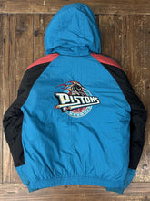 Load image into Gallery viewer, Detroit Pistons Vintage 90s Hooded Zip Up Puffer Jacket Teal Black ABC Vintage 