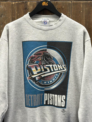 Detroit Pistons Vintage 90s Horse Logo 7 Crewneck Grey ABC Vintage 