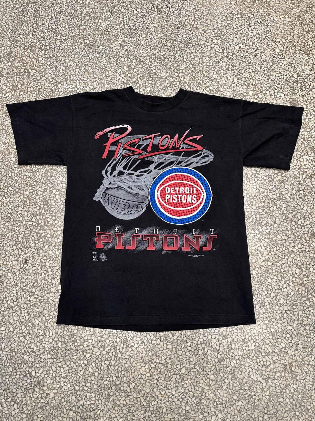 Detroit Pistons Vintage 90s Magic Johnson T's Tee Faded Black ABC Vintage 