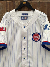 Load image into Gallery viewer, Detroit Pistons Vintage 90s Starter Pinstripes Baseball Jersey White ABC Vintage 