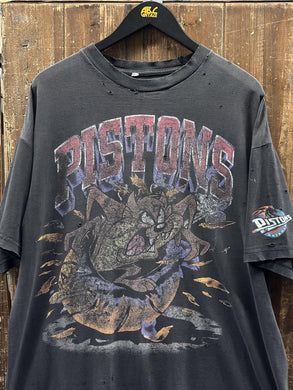 Detroit Pistons Vintage 90s Taz Tee Super Faded Black ABC Vintage 
