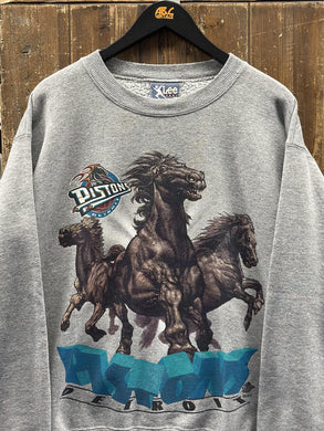 Detroit Pistons Vintage 90s Three Horses Crewneck Grey ABC Vintage 