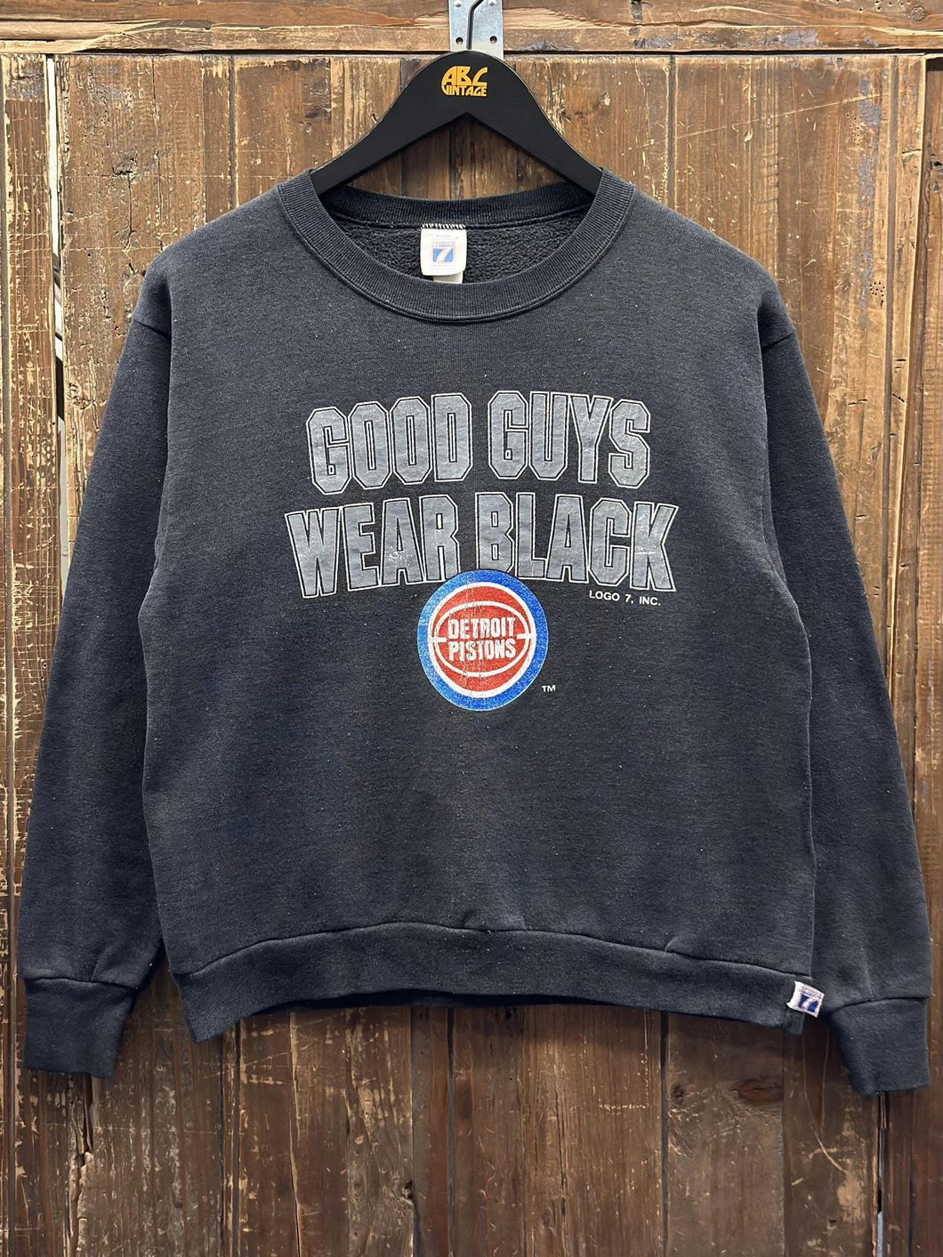 Detroit Pistons Vintage 90s Youth Good Guys Wear Black Logo 7 Crewneck Faded Black ABC Vintage 