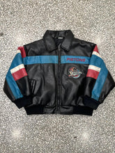 Load image into Gallery viewer, Detroit Pistons Vintage 90s Youth Leather Jacket Black Teal ABC Vintage 