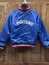 Load image into Gallery viewer, Detroit Pistons Vintage 90s Youth Satin Bomber Jacket Blue ABC Vintage 