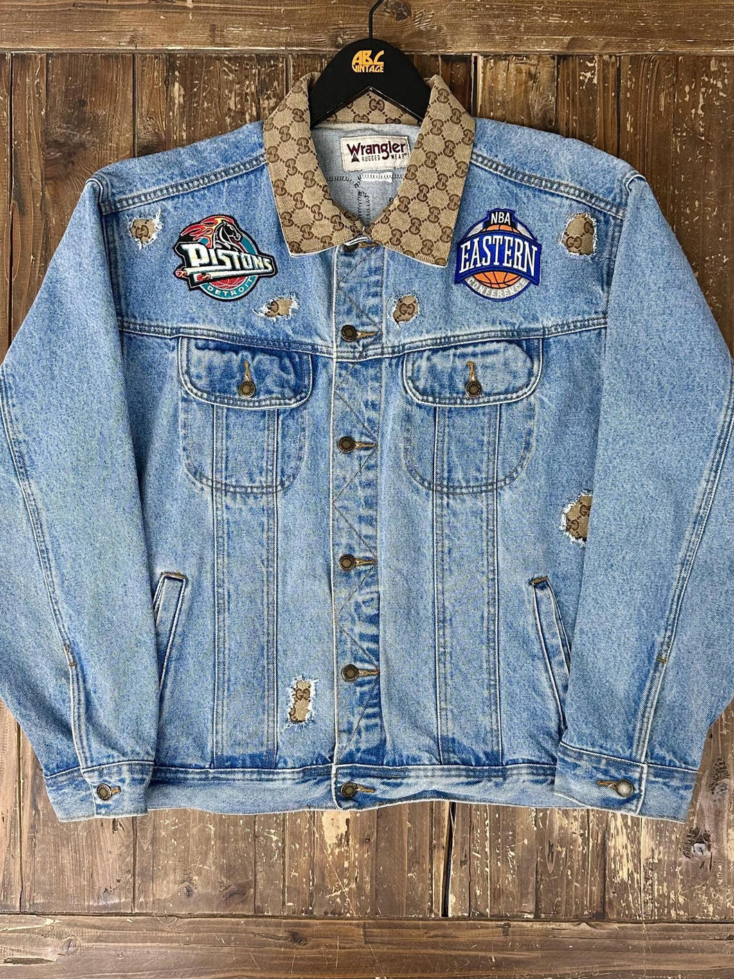 Detroit Pistons Vintage Custom Wrangler Denim Trucker Jacket ABC Vintage 