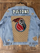 Load image into Gallery viewer, Detroit Pistons Vintage Custom Wrangler Denim Trucker Jacket ABC Vintage 