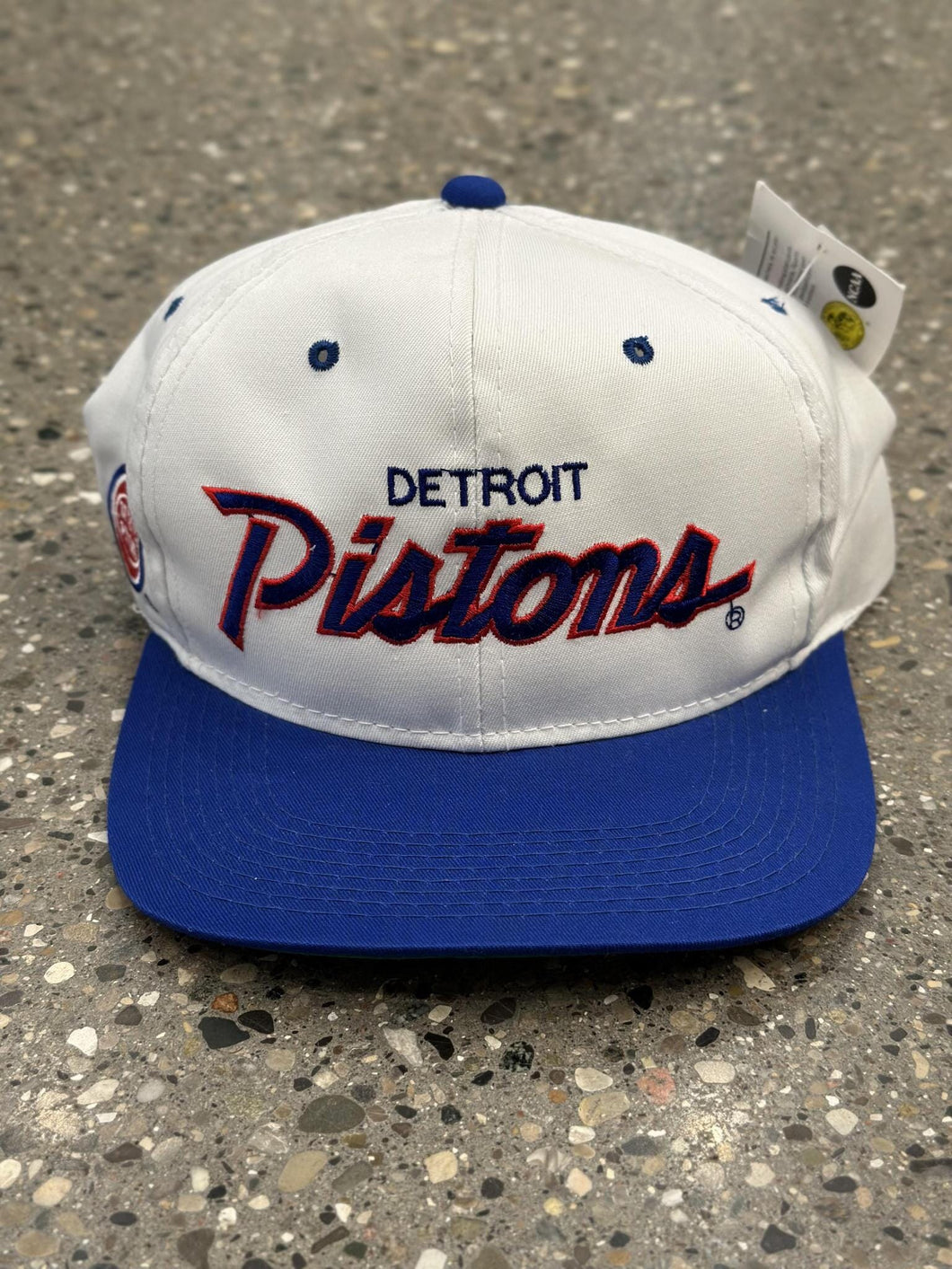 Detroit Pistons Vintage OG Royal Red Script Snapback White Blue ABC Vintage 