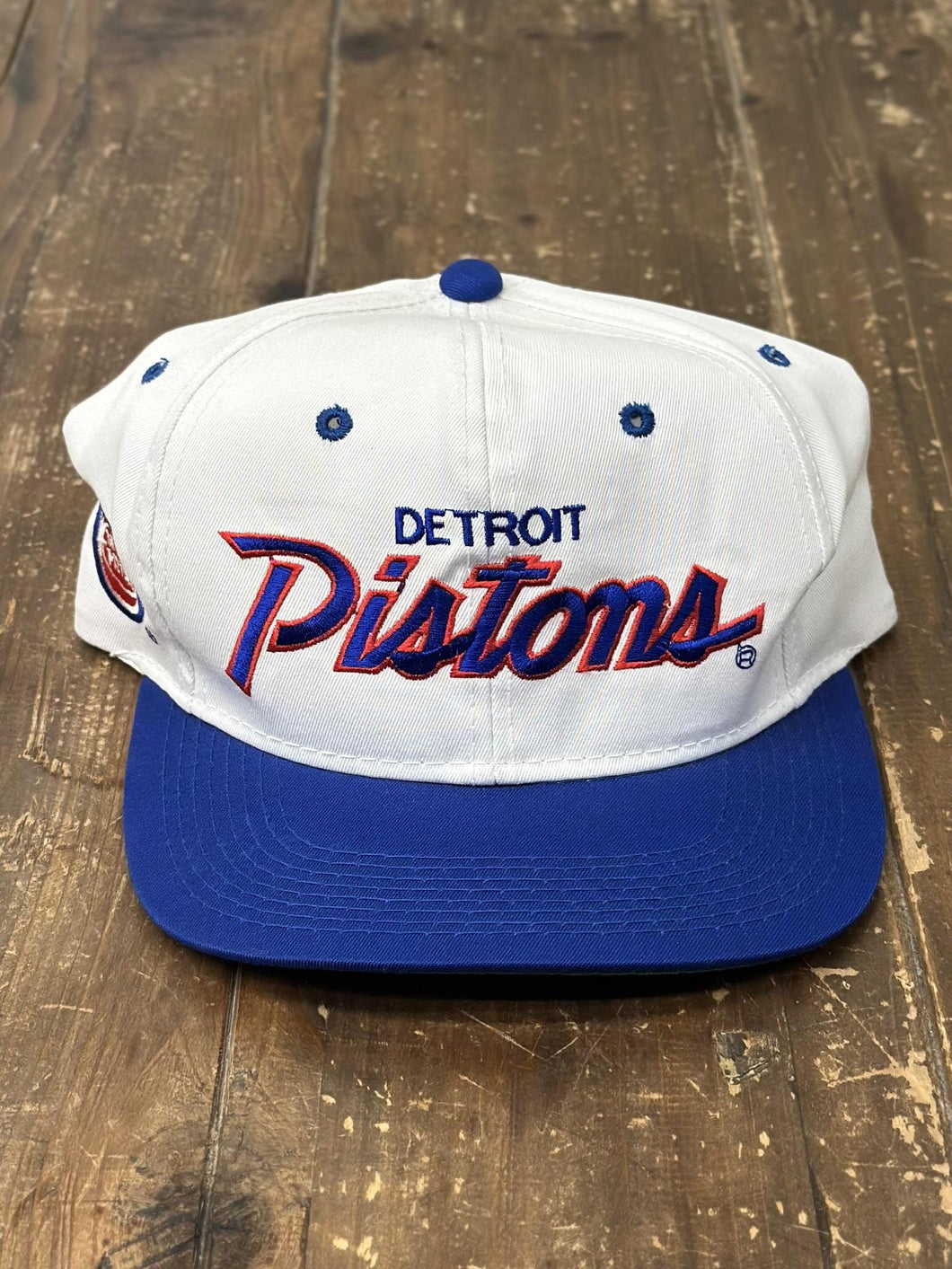 Detroit Pistons Vintage OG Royal Red Script Snapback White Blue ABC Vintage 