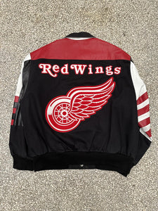 Detroit Red Wings Jeff Hamilton Vintage 90s Leather Racing Jacket ABC Vintage 