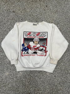 Detroit Red Wings Vintage 1988 Bob Probert World Tour Knock-Out Champ Crewneck Faded White ABC Vintage 