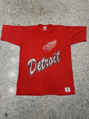 Detroit Red Wings Vintage 1990 Nutmeg Mills One Size Tee Paper Thin Faded Red ABC Vintage 