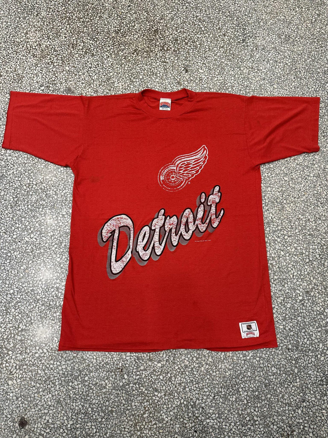 Detroit Red Wings Vintage 1990 Nutmeg Mills One Size Tee Paper Thin Faded Red ABC Vintage 