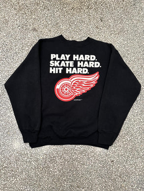 Detroit Red Wings Vintage 1993 Play Hard Skate Hard Hit Hard Crewneck Black ABC Vintage 