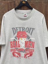 Load image into Gallery viewer, Detroit Red Wings Vintage 1994 Real Men Drop Their Gloves Fruit of The Loom Tee Faded Grey ABC Vintage 