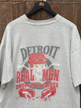 Load image into Gallery viewer, Detroit Red Wings Vintage 1994 Real Men Drop Their Gloves Fruit of The Loom Tee Faded Grey ABC Vintage 