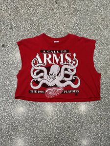 Detroit Red Wings Vintage 1995 Playoffs A Call To Arms Octopus Cropped Cutoff Tee Red ABC Vintage 