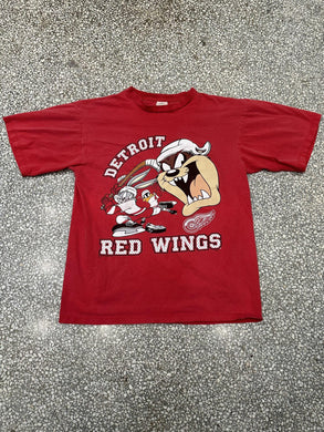 Detroit Red Wings Vintage 1997 Bugs Bunny Taz Daffy Duck Faded Red ABC Vintage 