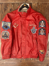 Load image into Gallery viewer, Detroit Red Wings Vintage 2002 Jeff Hamilton Stanley Cup Leather Jacket Faded Red ABC Vintage 