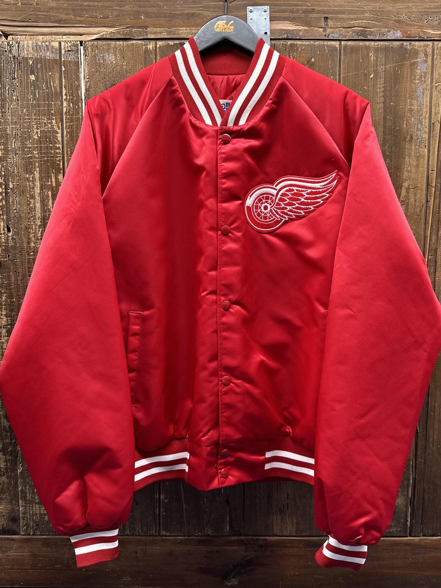 Detroit Red Wings Vintage 90s Chalk Line OG Spell Out Satin Bomber