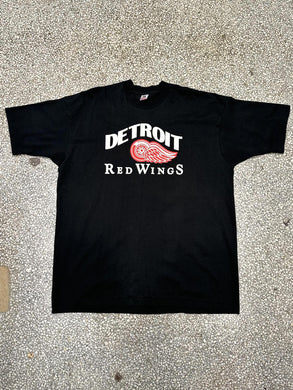 Detroit Red Wings Vintage 90s Fruit of The Loom Tee Black ABC Vintage 