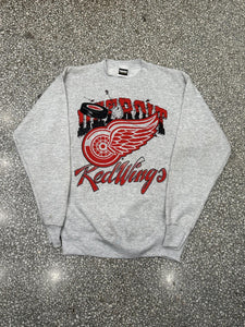 Detroit Red Wings Vintage 90s Hockey Puck Breaking Through Crewneck Grey ABC Vintage 