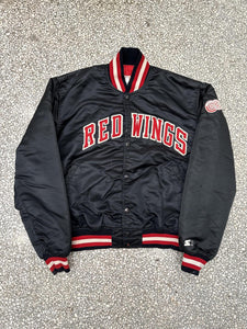 Detroit Red Wings Vintage 90s Spell Out Starter Satin Bomber Jacket Black ABC Vintage 
