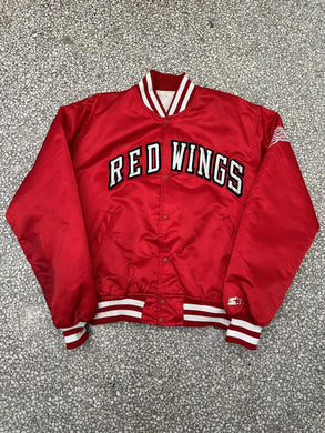 Detroit Red Wings Vintage 90s Spell Out Starter Satin Bomber Jacket Red ABC Vintage 