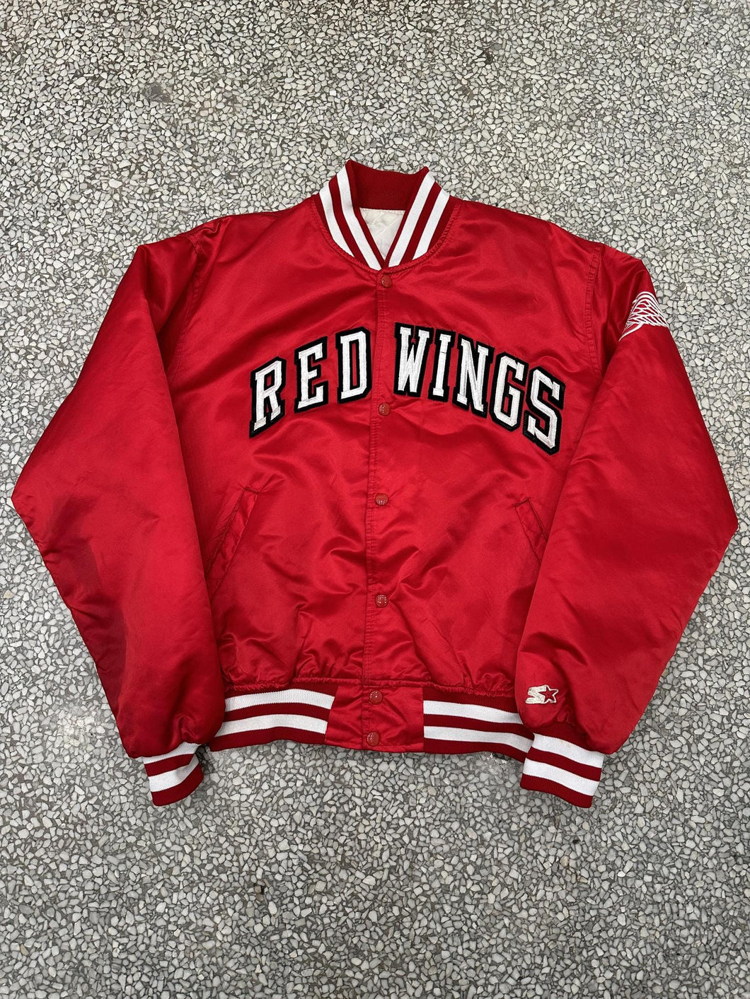 Detroit Red Wings Vintage 90s Spell Out Starter Satin Bomber Jacket Red ABC Vintage 