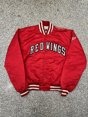 Detroit Red Wings Vintage 90s Spell Out Starter Satin Bomber Jacket Red (Repaired Shoulder) ABC Vintage 