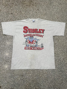 Detroit Red Wings Vintage 90s Stanley Armed And Ready Octopus Salem Tee Grey ABC Vintage 