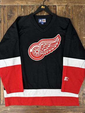 Detroit Red Wings Vintage 90s Starter Hockey Jersey Black Red White ABC Vintage 