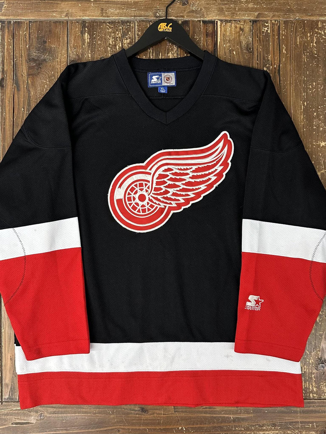 Detroit Red Wings Vintage 90s Starter Hockey Jersey Black Red White ABC Vintage 