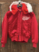 Load image into Gallery viewer, Detroit Red Wings Vintage 90s Youth Custom Removable Hood Zip Up Satin Bomber Jacket Red ABC Vintage 
