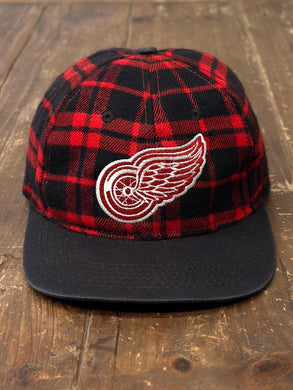 Detroit Red Wings Vintage 90s Youth Flannel Snapback Black Red ABC Vintage 