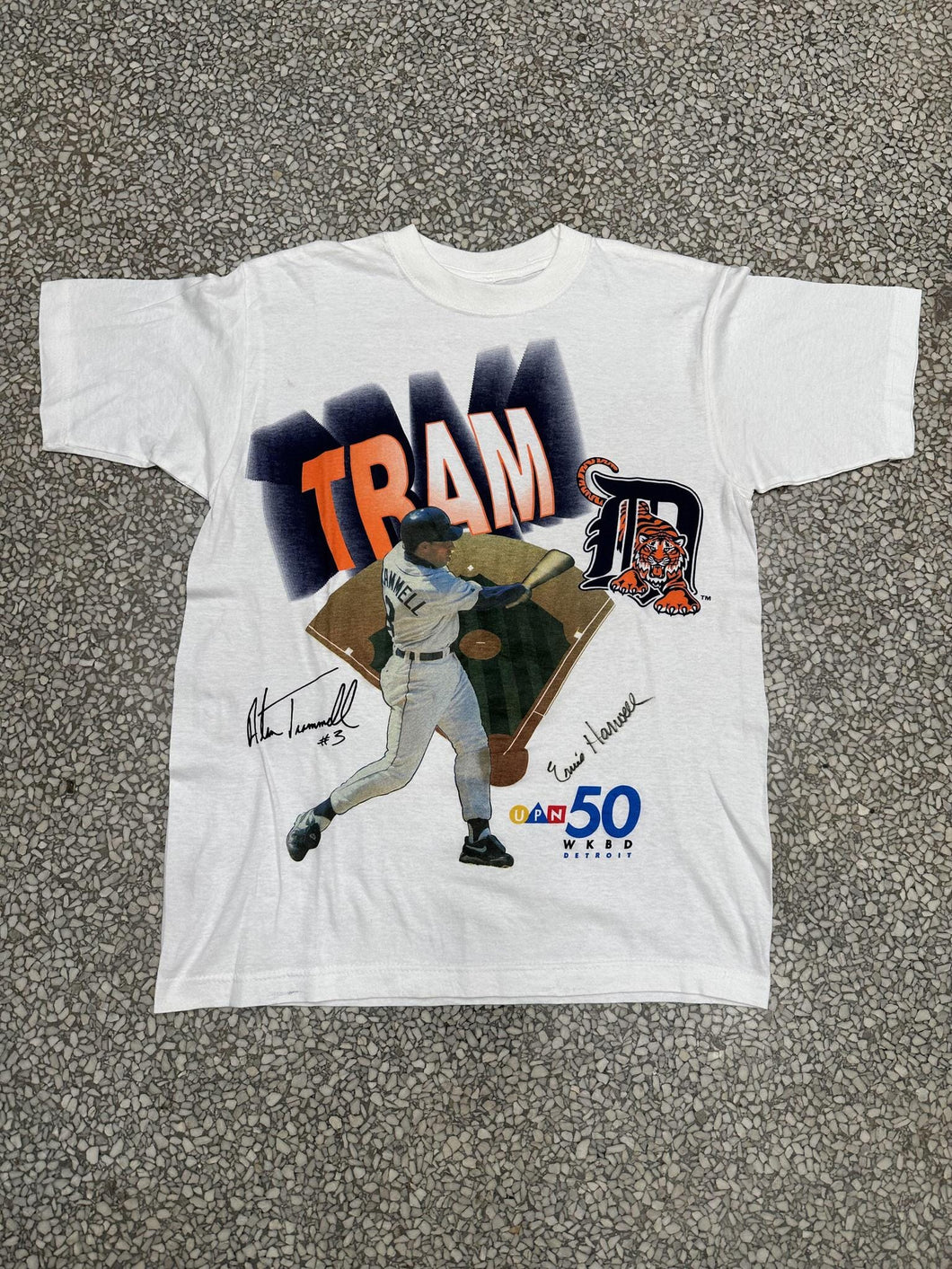 Detroit Tigers Alan Trammell Vintage 90s TRAM Tee With Ernie Harwell Autograph ABC Vintage 