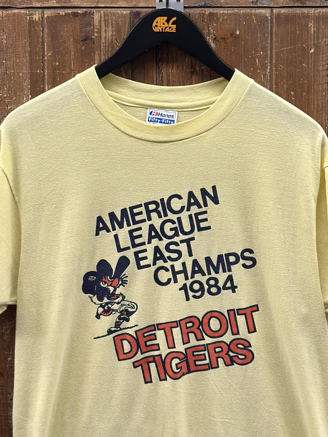Detroit Tigers Vintage 1984 American League East Champs Tee Paper Thin Yellow ABC Vintage 