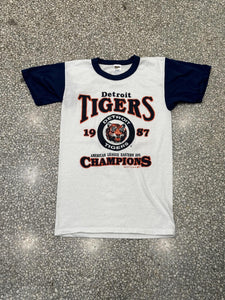 Detroit Tigers Vintage 1987 Champions Trench Ringer Tee White Navy ABC Vintage 