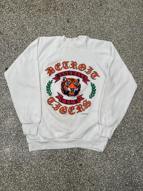 Detroit Tigers Vintage 1988 Baseball Club Crest Puff Print Crewneck White ABC Vintage 