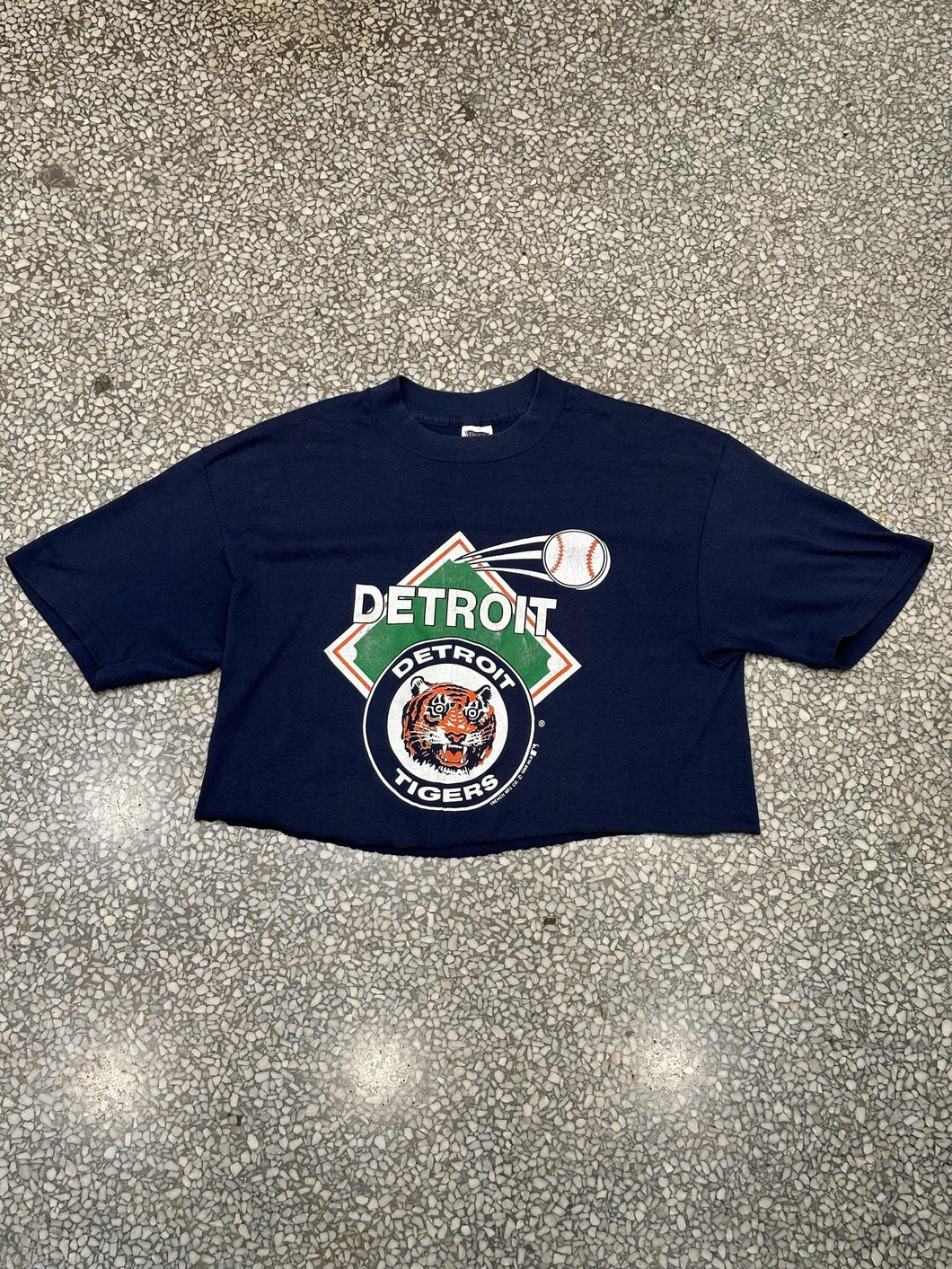 Detroit Tigers Vintage 1988 Trench Cropped Tee Navy ABC Vintage 