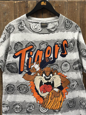 Detroit Tigers Vintage 1992 Taz All Over Print Tee Grey Orange ABC Vintage 