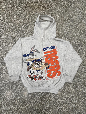 Detroit Tigers Vintage 1993 Bugs Bunny Taz Hoodie Faded Grey ABC Vintage 