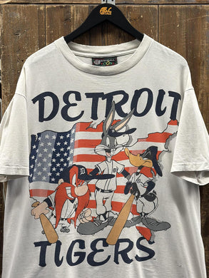 Detroit Tigers Vintage 1994 Looney Tunes American Flag Tee White ABC Vintage 