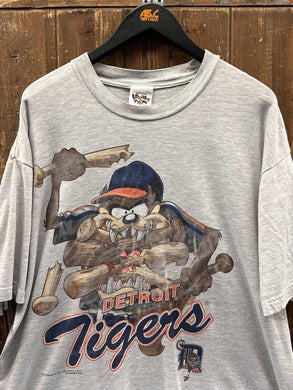 Detroit Tigers Vintage 1996 Taz Breaking Baseball Bats Faded Grey ABC Vintage 